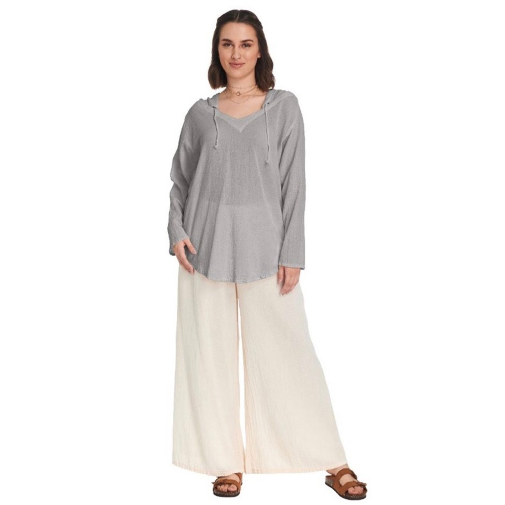 New Oh My Gauze Hooded Pullover Top Gray Cotton XL